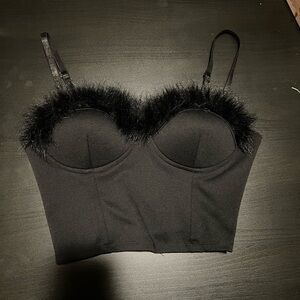 Say What? Black Fuzzy Trim Crop Top